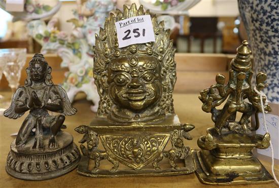 2 brass Indian buddah & a diety